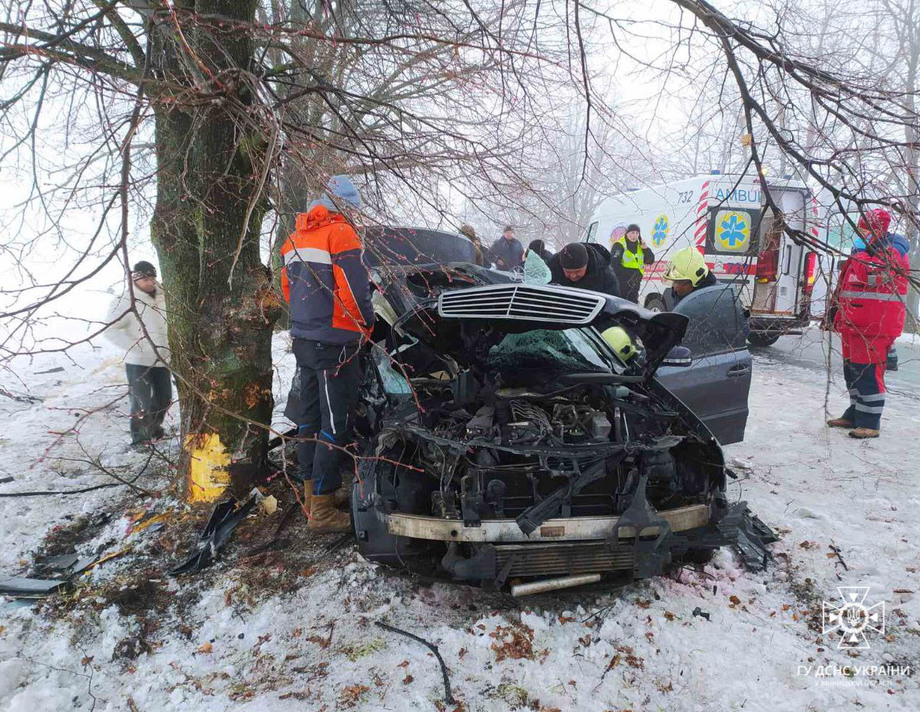 В Хмільницькому районі Mercedes "врізався" у дерево – водійку без свідомості госпіталізували